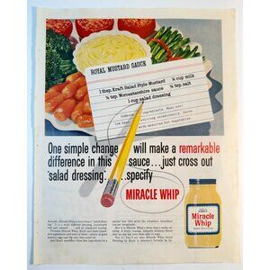 Vintage 1960 Kraft Miracle Whip Royal Mustard Sauce Recipe Advertisement Print
